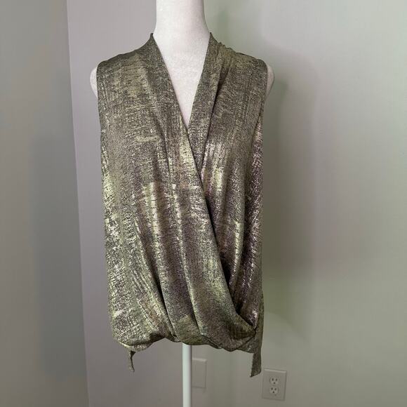 Akemi + Kin Anthropologie silver metallic wrap sleeveless top size S - Picture 2 of 12